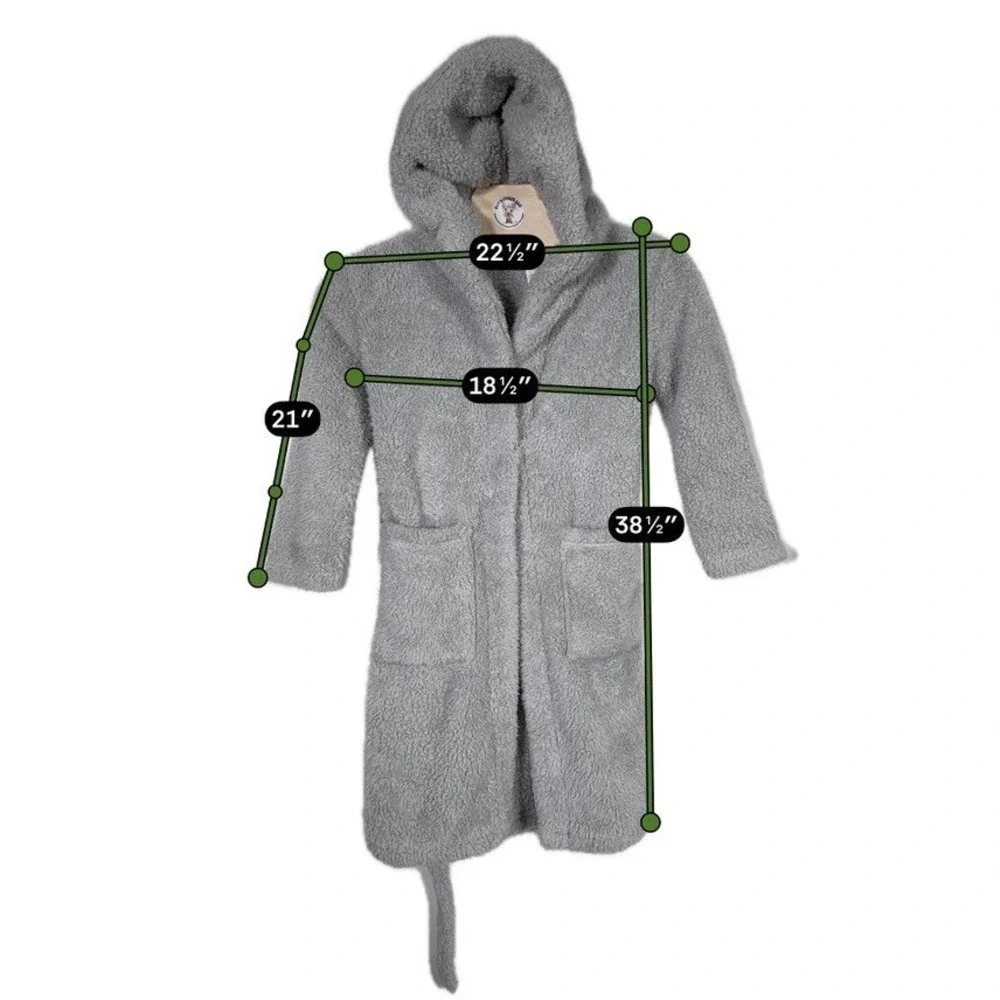 Pottery Barn Teen XS/S Gray Recycled Sherpa Hooded Robe Belt Pockets